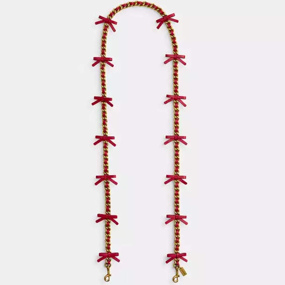 Coach Leather Chain Strap with Bows in Ruby and Gold ❤️ Red Like new!!